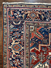 Antique Persian Heriz Rug – 11x16 Palace Size, Geometric Medallion, 1920s