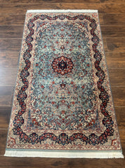 Indo Persian Kerman Rug 3x5, Light Blue, Floral Medallion