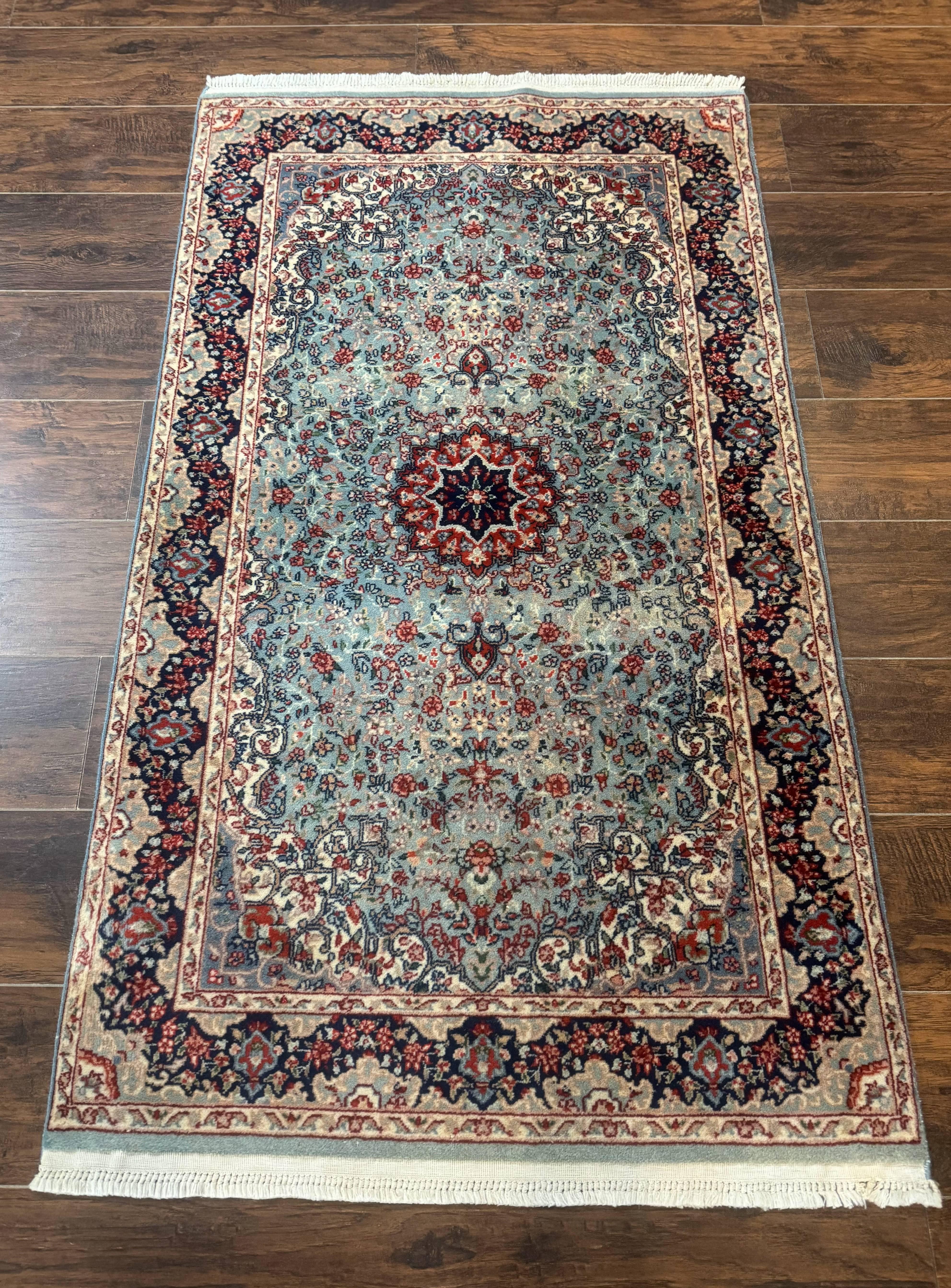 Indo Persian Kerman Rug 3x5, Light Blue, Floral Medallion