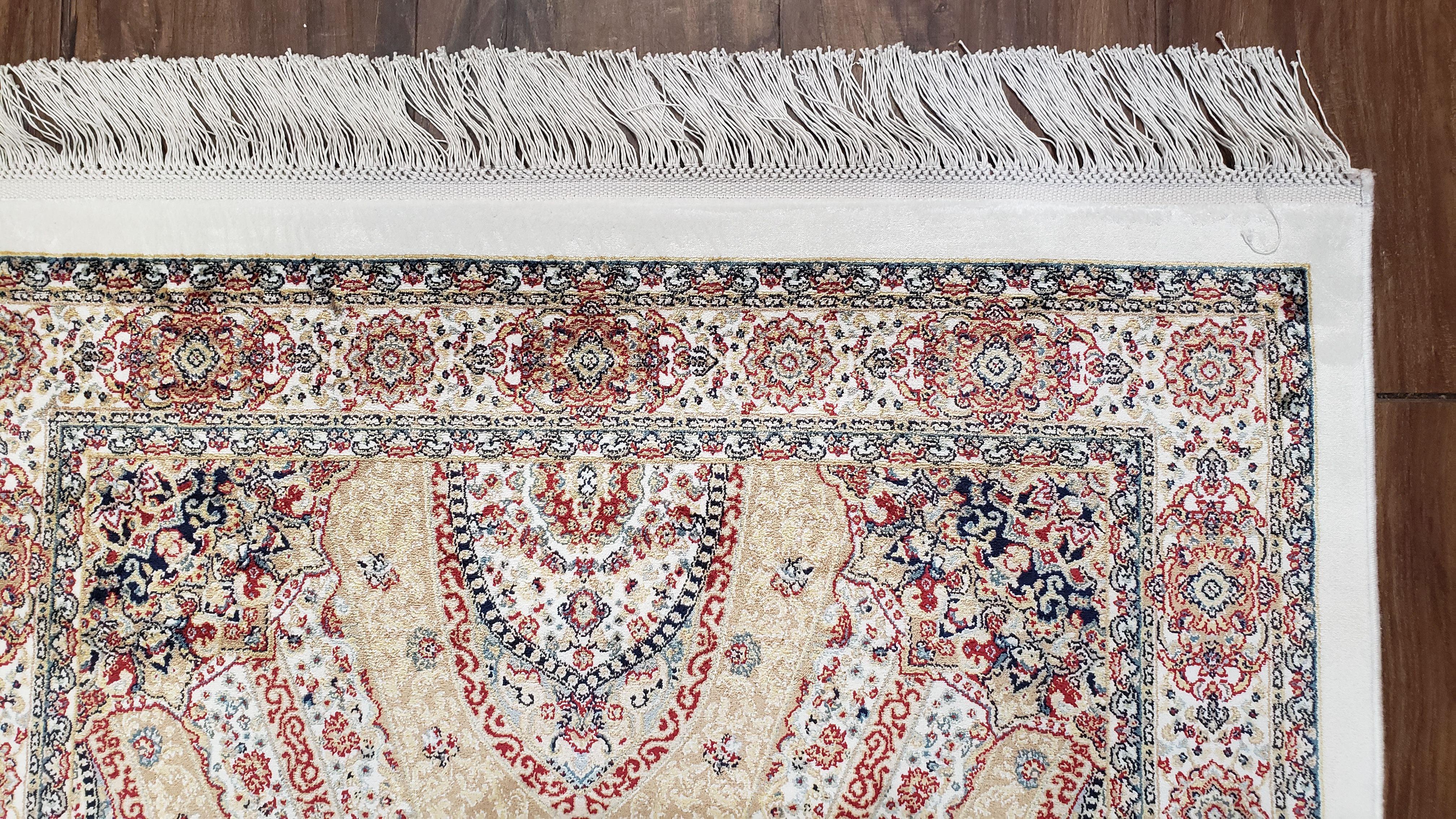 Persian Design Silk Accent Rug, Dome Medallion, Allover Pattern Oriental Carpet, Small Silk Rug, Cream, Ivory, Bamboo Silk, 2' 8" x 4' 1"