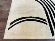 Modern Rug 6x9, Cream and Black, Abstract Pattern