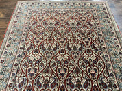 Unique Persian Qum Rug 5x7, Repeated Paisely Boteh Design, Ivory Red Blue, Handmade Antique Wool Persian Carpet, Finely Hand Knotted