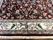 Indo Persian Rug 8x10, Red and Ivory, Floral Allover, Handmade Wool Area Rug