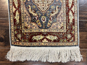 Silk Turkish Hereke Rug 2x3, Peacocks Birds, Signature from Master Weaver, Super Finely Hand Knotted 550 KPSI, Animal Pictorials