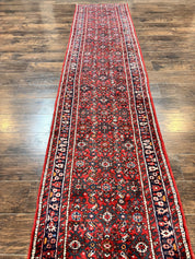 Long Persian Runner Rug 2.9 x 17, Red Handmade Wool Rug for Hallway, Antique Persian Carpet, 17ft Runner, Persian Hamadan Dargazine Rug
