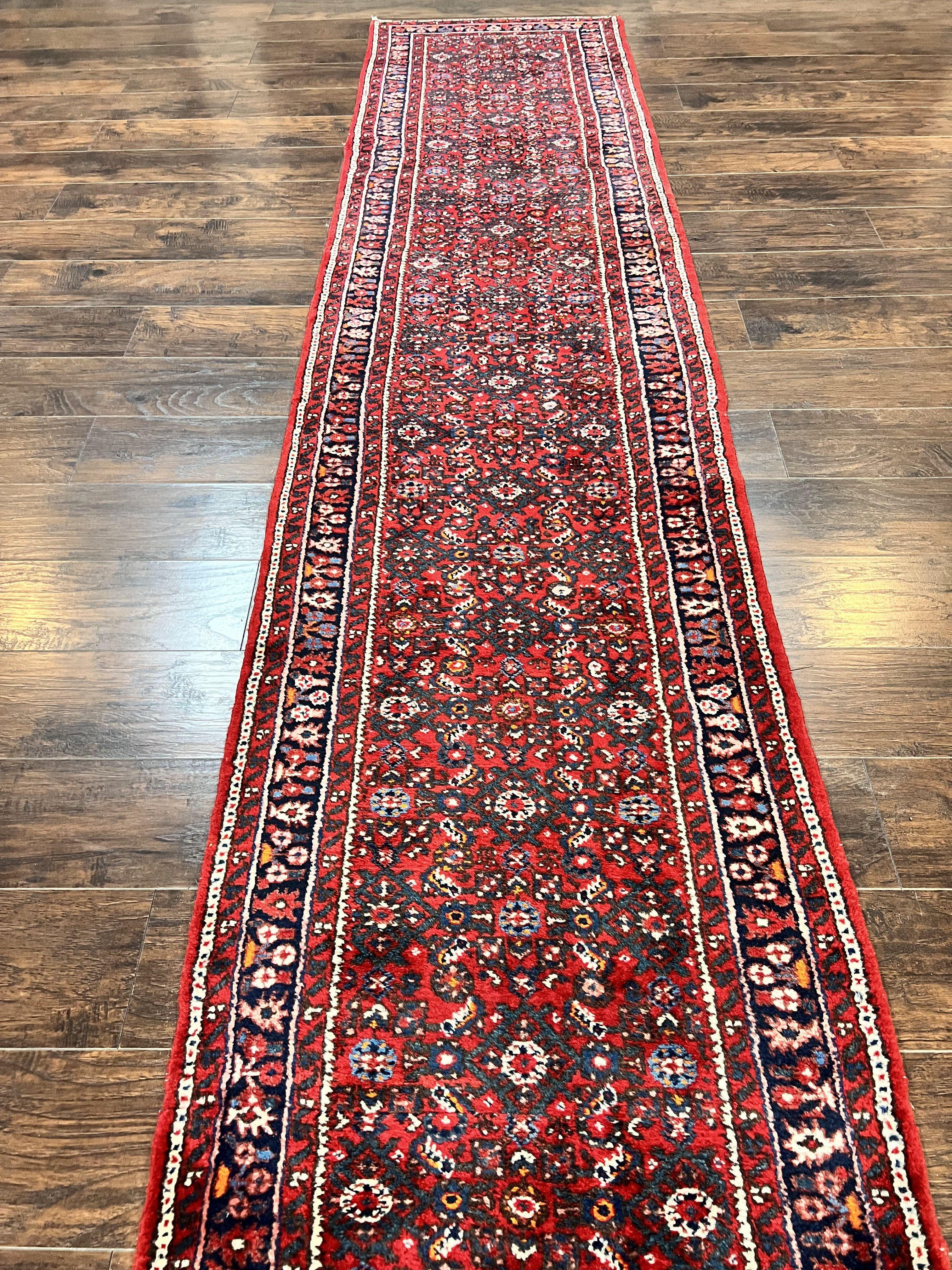 Long Persian Runner Rug 2.9 x 17, Red Handmade Wool Rug for Hallway, Antique Persian Carpet, 17ft Runner, Persian Hamadan Dargazine Rug