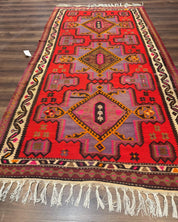 Persian Kurdish Zarand Kilim Rug 5x9, Red, Geometric Medallions, Wide Runner