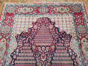 Antique Persian Tehran Rug 5x8, Midnight Blue and Red, Hand-Knotted, Wool