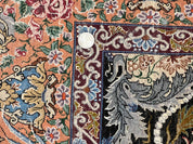 Wonderful Persian Isfahan Rug 3.7 x 5, Kork Wool on Silk Foundation, Very Fine 460 KPSI, Tree of Life Persian Vase Design Animal Pictorials Peacocks