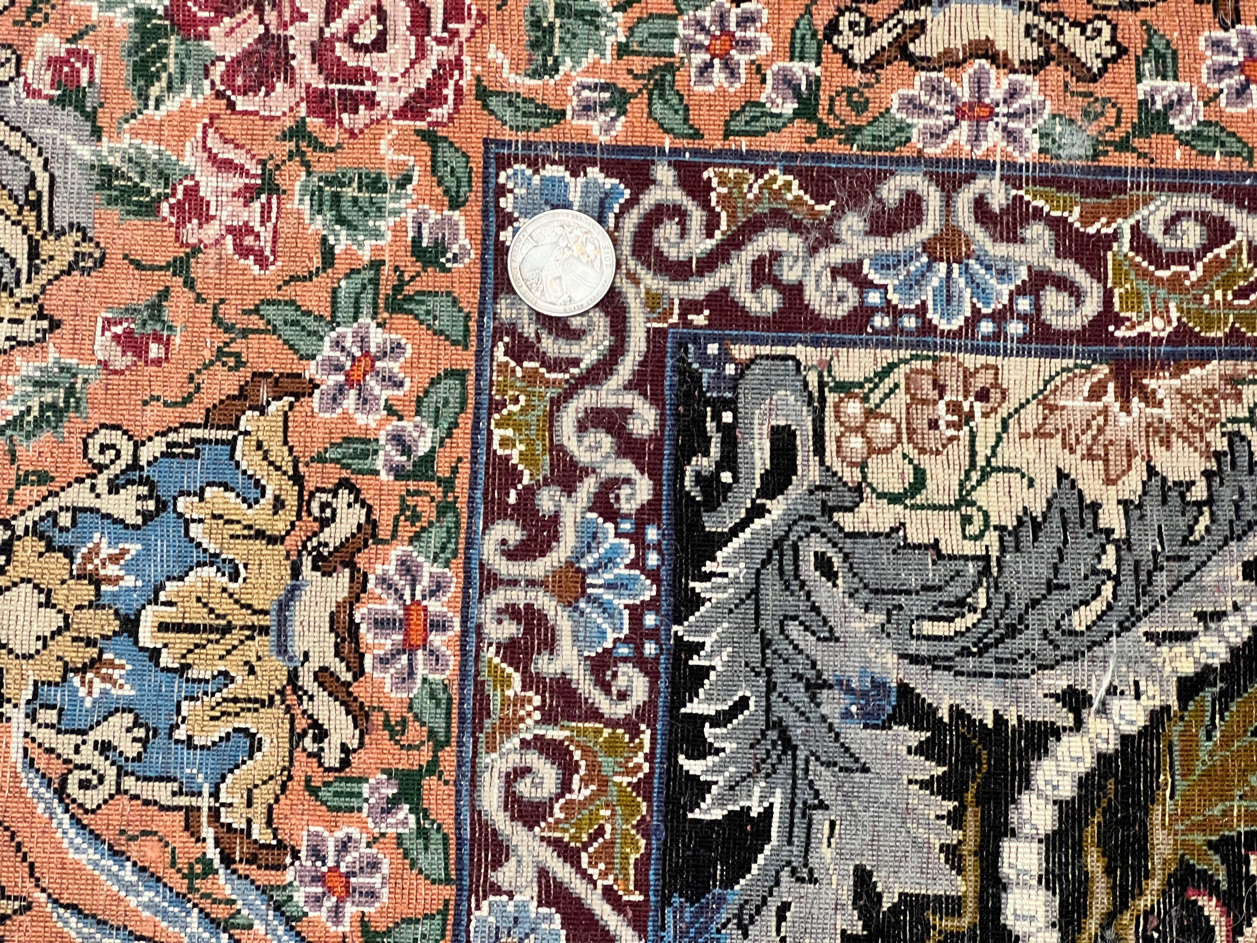 Wonderful Persian Isfahan Rug 3.7 x 5, Kork Wool on Silk Foundation, Very Fine 460 KPSI, Tree of Life Persian Vase Design Animal Pictorials Peacocks