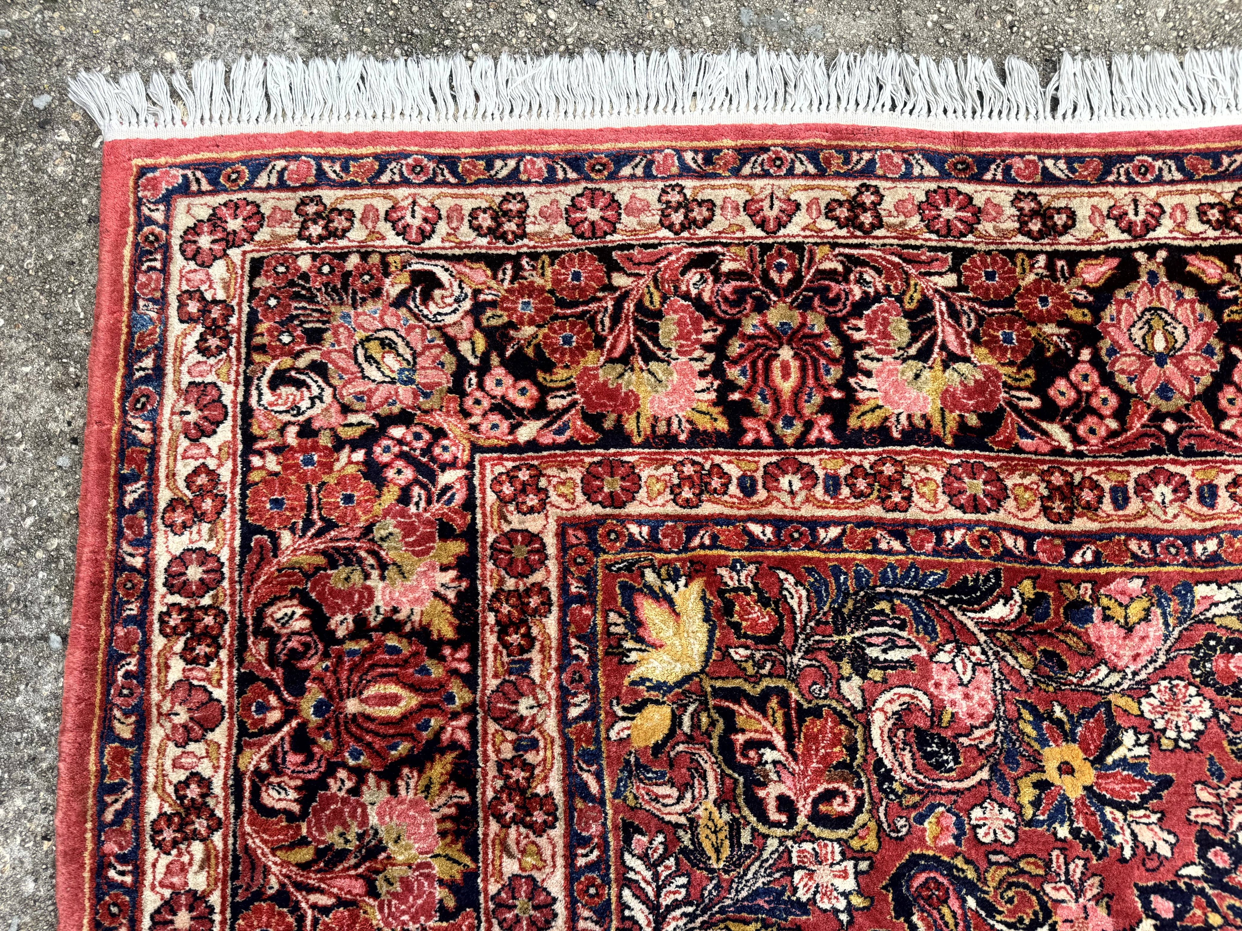 Large Antique Persian Sarouk Rug 11x18, Red, Floral Allover, Palace Size Wool Handmade Carpet