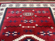Belgium Power Loomed Rug 8x11, Navajo Native American Design, Dark Red and Ivory, Tribal Rug, Bohemian Carpet