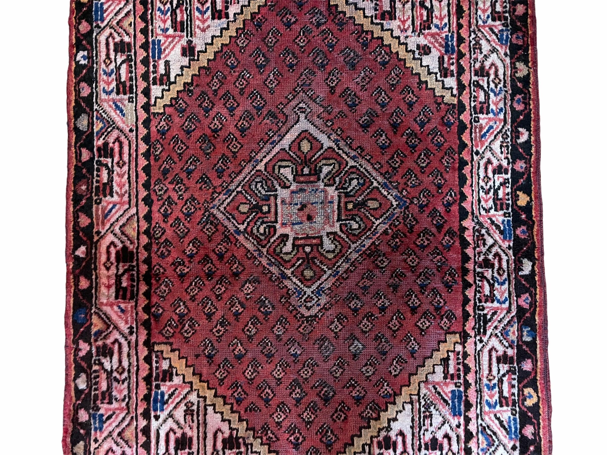 4x6 Antique Rug Handmade Wool Rug Organic Dyes Red Ivory Red Tribal Rug Boho Rug