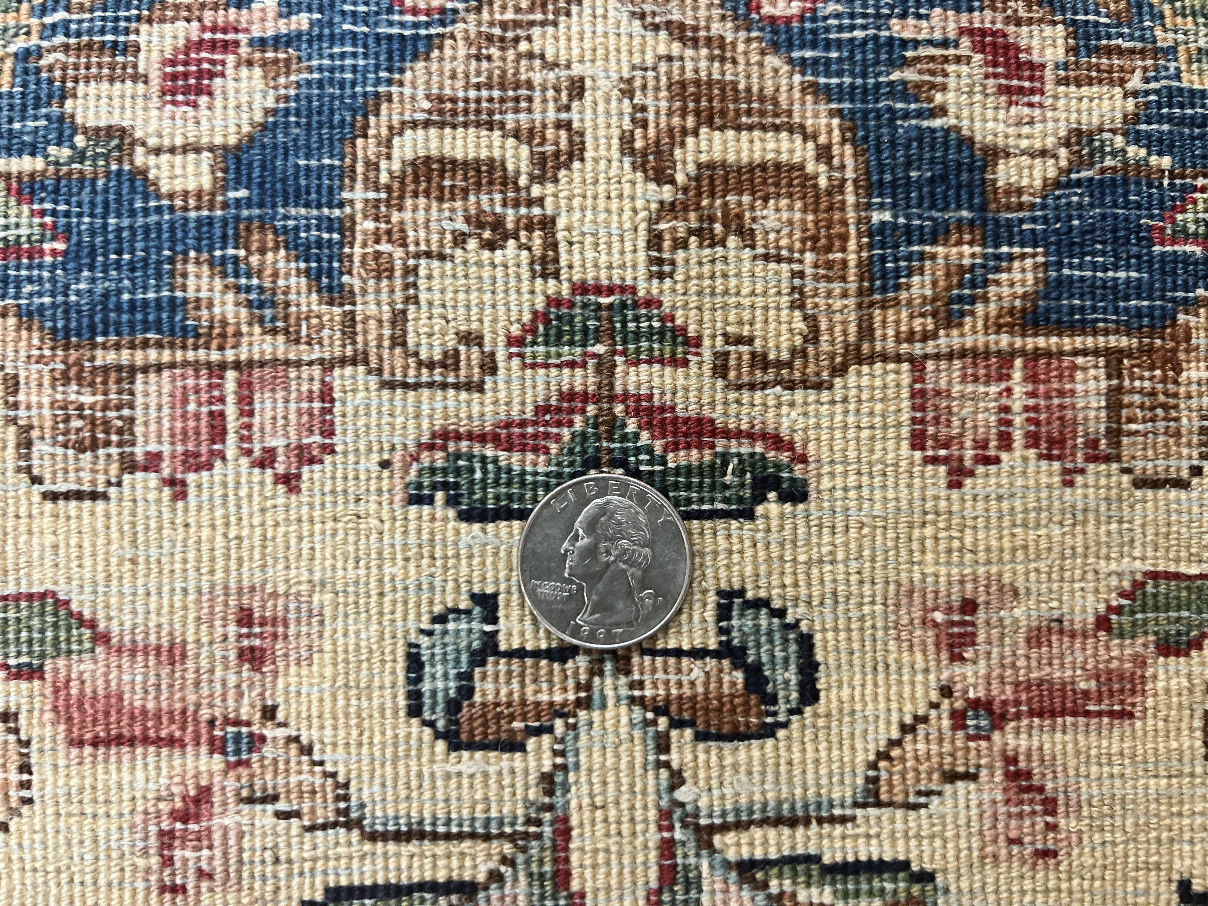 Antique Persian Kirman Rug 4x7, Cream and Navy Blue, Hand Knotted Wool Floral Carpet