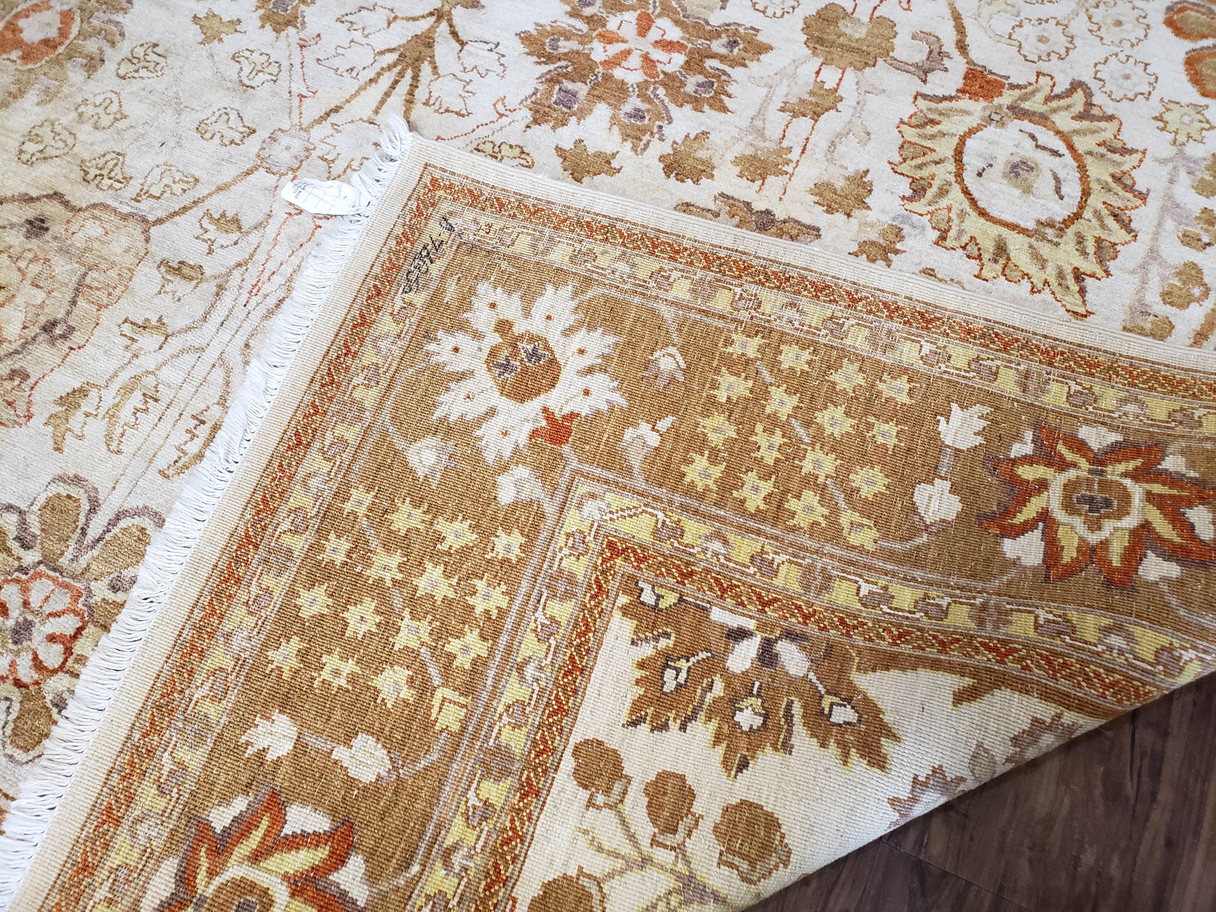 8x10 Oushak Rug, Pakistani Peshawar Wool Carpet, Beige Tan