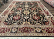 Sino Persian Rug 9x12, Black & Maroon, Wool and Silk, Allover Pattern