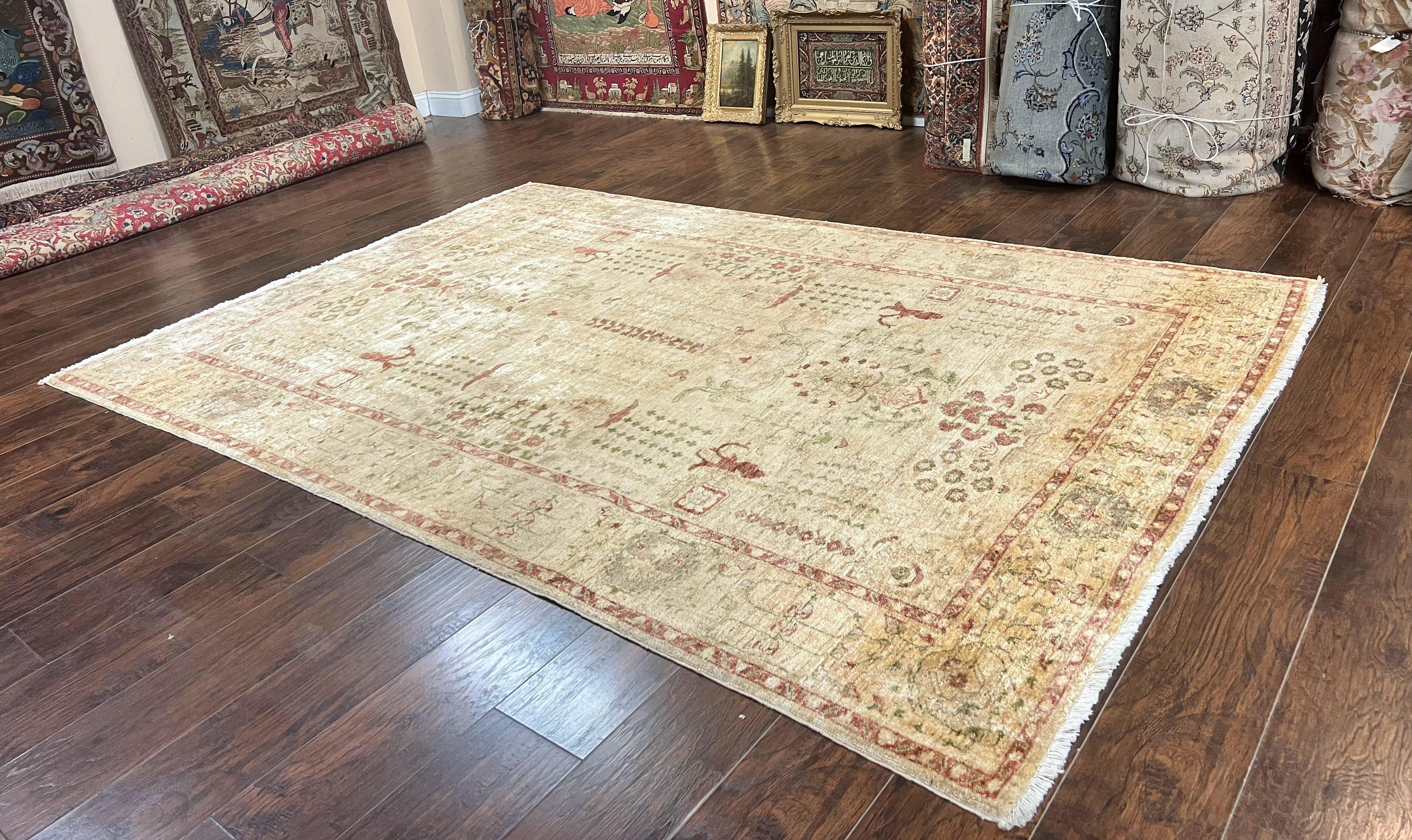 Pakistani Oushak Rug 6 x 9.6, Handmade Wool Peshawar Carpet, Farmhouse Rug
