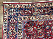 Signed Persian Mashad Rug 8x10, Wool Oriental Carpet, Semi Antique Rug, Hand Knotted, Traditional, Red, Floral Allover,