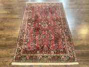 Antique Persian Sarouk Rug 4x7, Hand Knotted Wool Red Persian Carpet, Floral