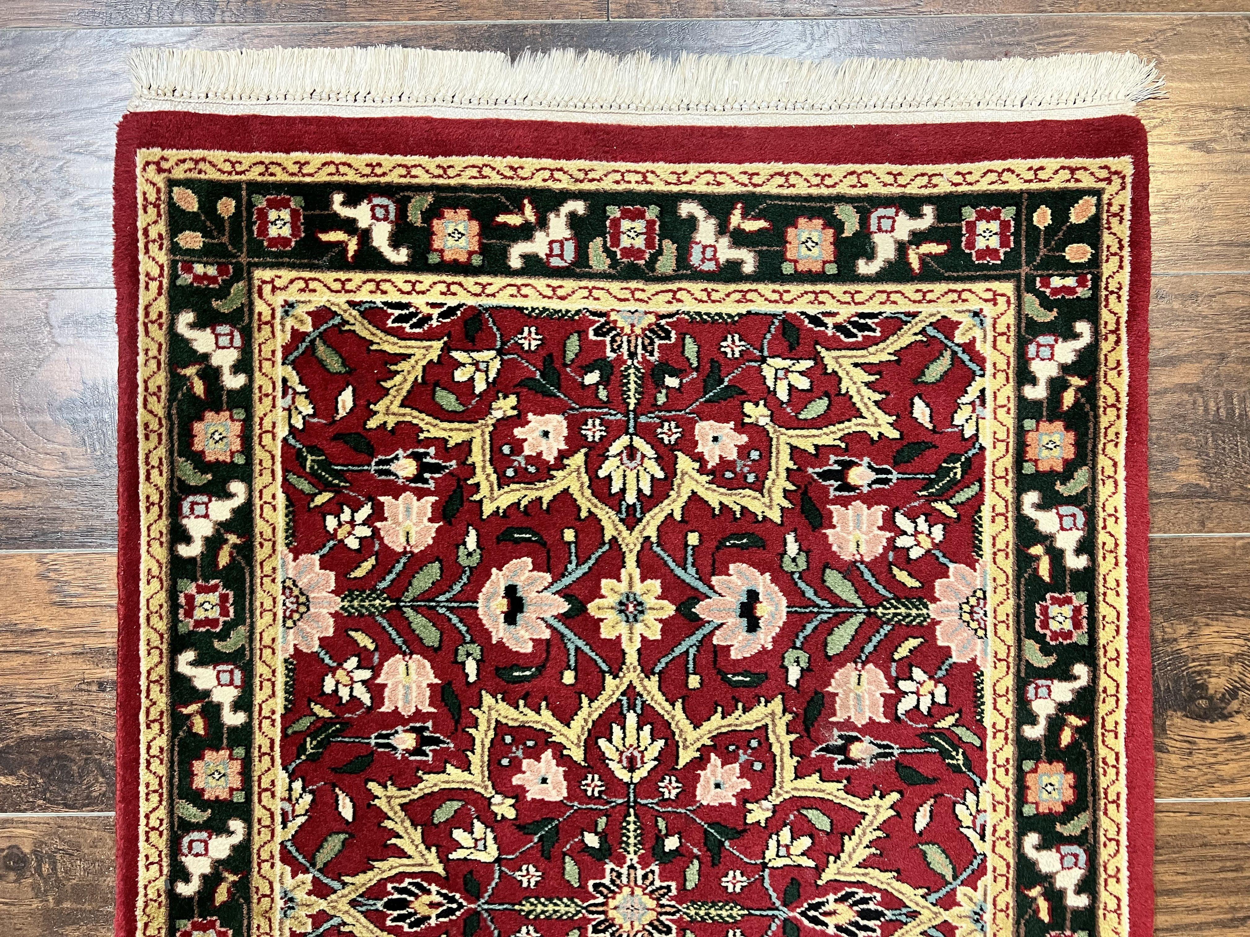 Indo Persian Runner Rug 2.6 x 10, Floral Hand Knotted Wool Hallway Rug, Red