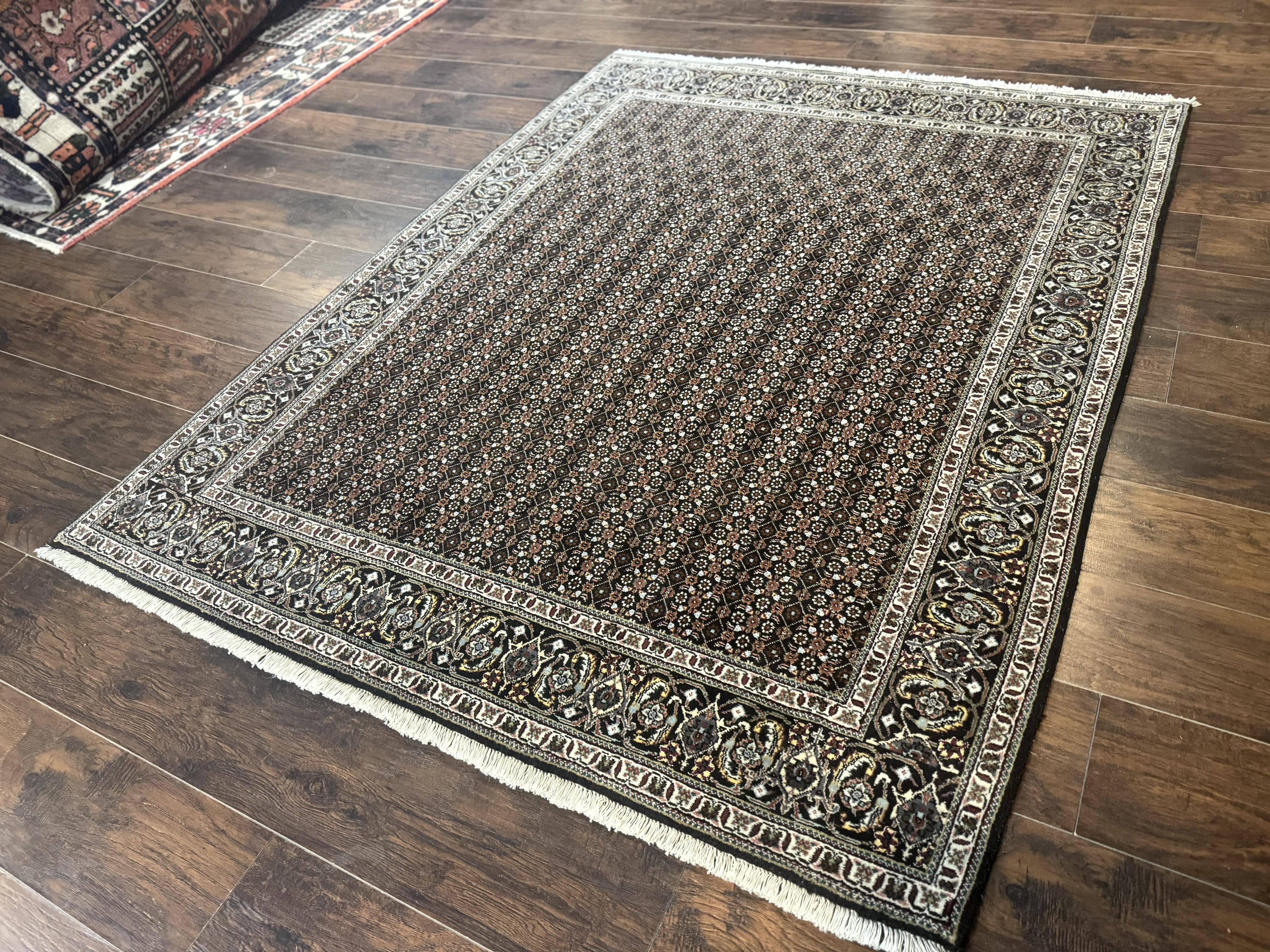 Persian Tabriz Rug 5x7, Black, Allover Pattern