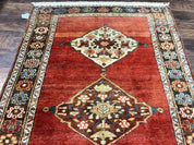 Antique Persian Bidjar Rug 4x8, Triple Medallions, Handmade Oriental Carpet, 1920s Rug, Wool Rug, Red