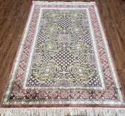 5x8 Indian Kashmiri Silk Rug with Gold Threads