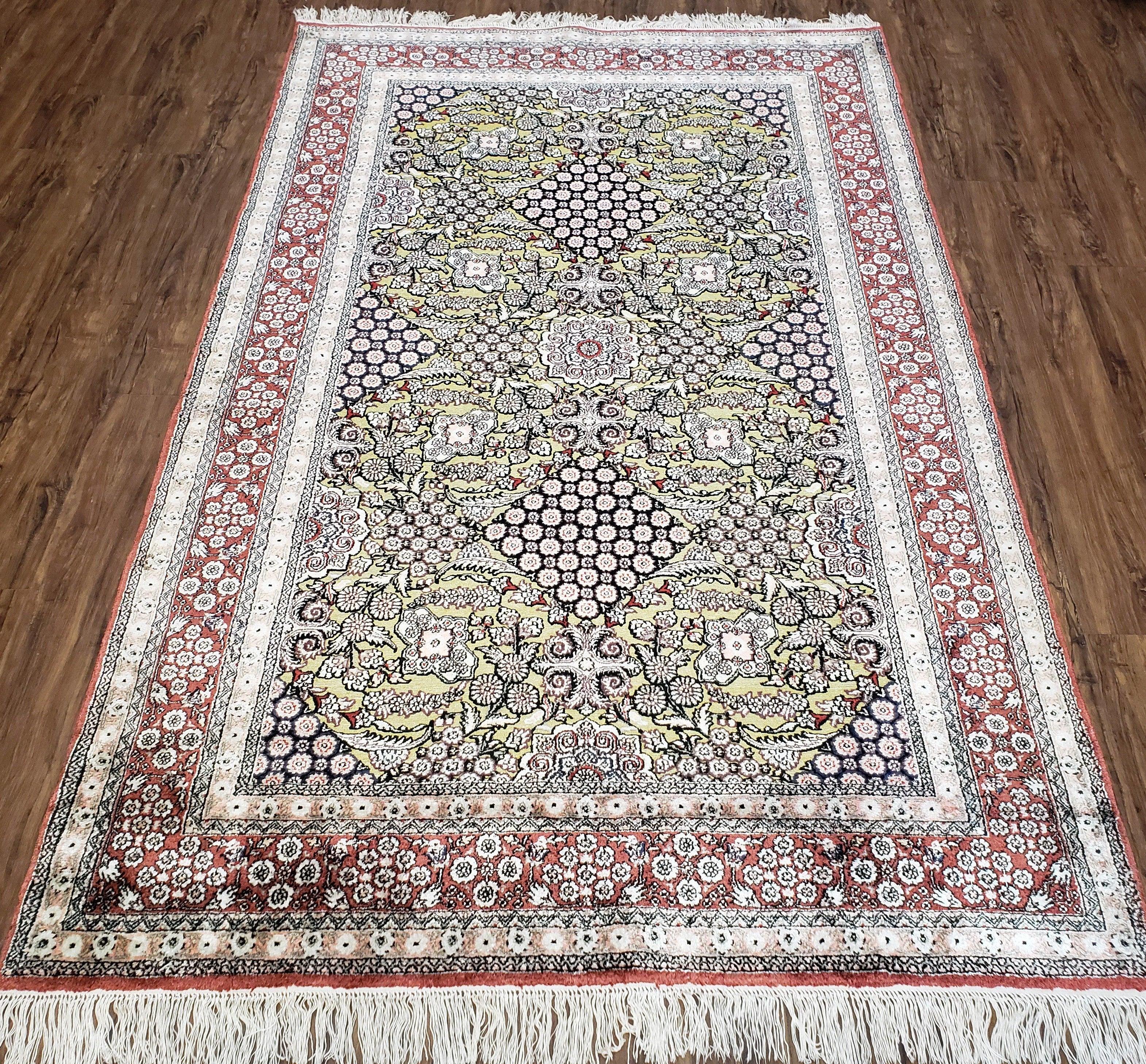 5x8 Indian Kashmiri Silk Rug with Gold Threads