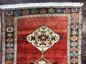 Antique Persian Bidjar Rug 4x8, Triple Medallions, Handmade Oriental Carpet, 1920s Rug, Wool Rug, Red