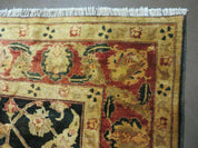 8' X 9' Handmade Pakistan Wool Cotton Rug Peshawar Black Floral Nice # 200C