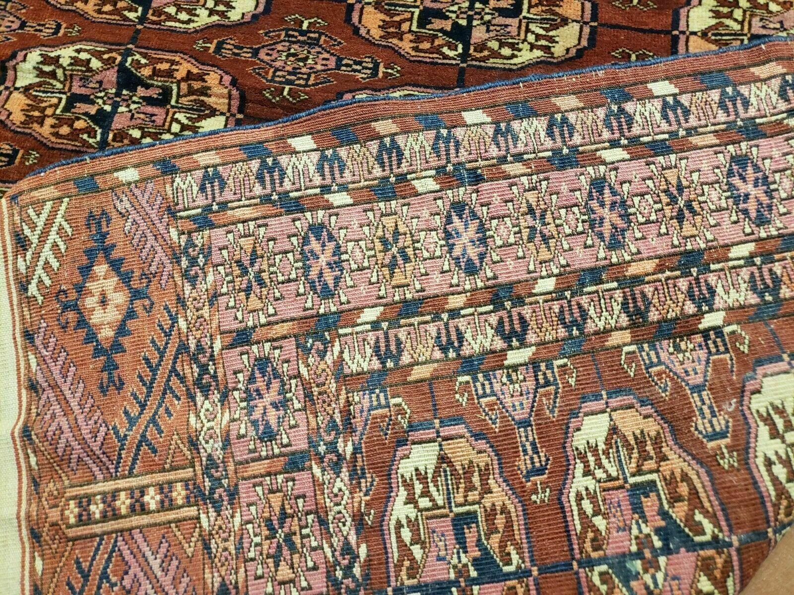 4' X 4' Antique Handmade Turkoman Bokhara Balouch Woven Wool Rug Brick Red Nice