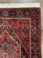 Fine Persian Bidjar Rug 3x5 ft, Ruby Red and Black, Geometric Medallion, Hand Knotted Semi Antique Oriental Bijar Carpet, Wool Area Rug, Tribal Rug