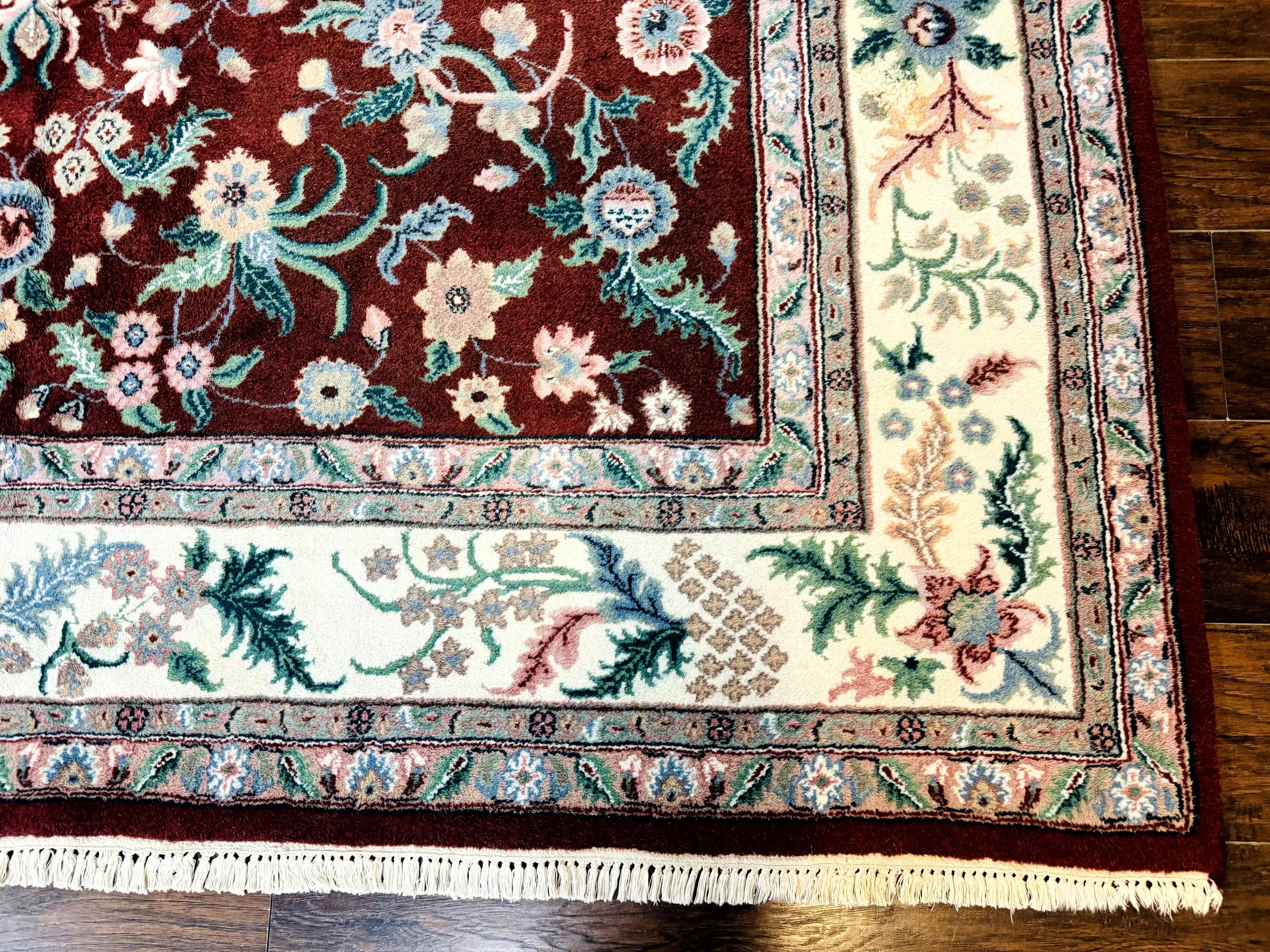 Indo Persian Rug 8x10, Red and Ivory, Floral Allover, Handmade Wool Area Rug