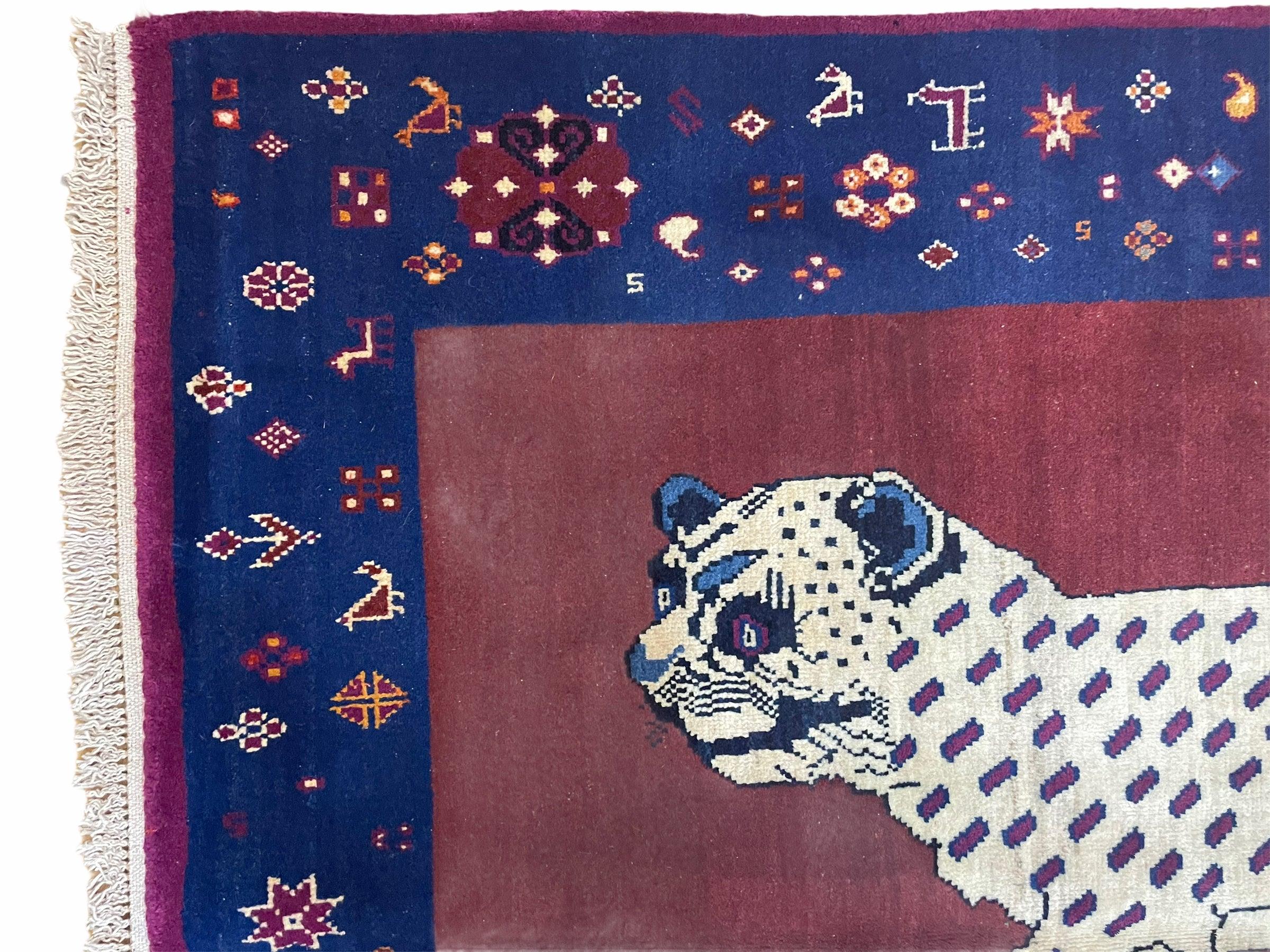 5 X 7 Handmade Zagros Wool Rug Snow White Panther Maroon Blue Organic Dyes
