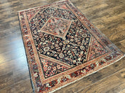 Antique Persian Mahal Rug 4x7, Wool Hand Knotted Tribal Geometric Carpet