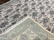 Belgium Power Loomed Rug 8x11, Ivory and Green, Wool Carpet, Floral
