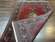 Red Persian Kashan Rug 4x6, Very Fine 260 KPSI, Red and Navy Blue Persian Carpet, Semi Open Field