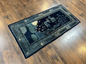 Antique Chinese Peking Rug 3x5, Dark Blue Chinese Wool Rug 3 x 5, Animal Pictorials Deer Birds, Handmade Asian Oriental Chinese Carpet