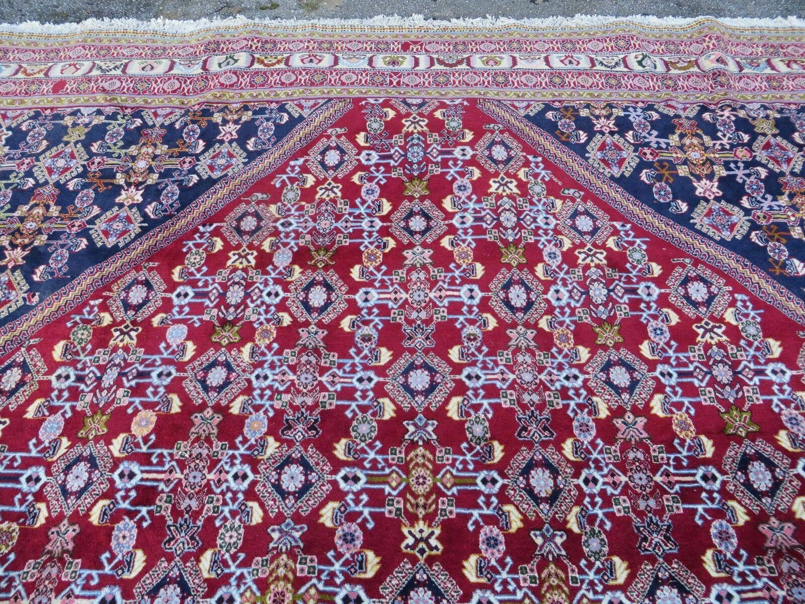 Oversized Persian Shiraz Tribal Rug 13x19, Palace Sized Oriental Carpet, Handmade Hand-Knotted X Large Rug, Red Blue Cream, Allover Herati Pattern