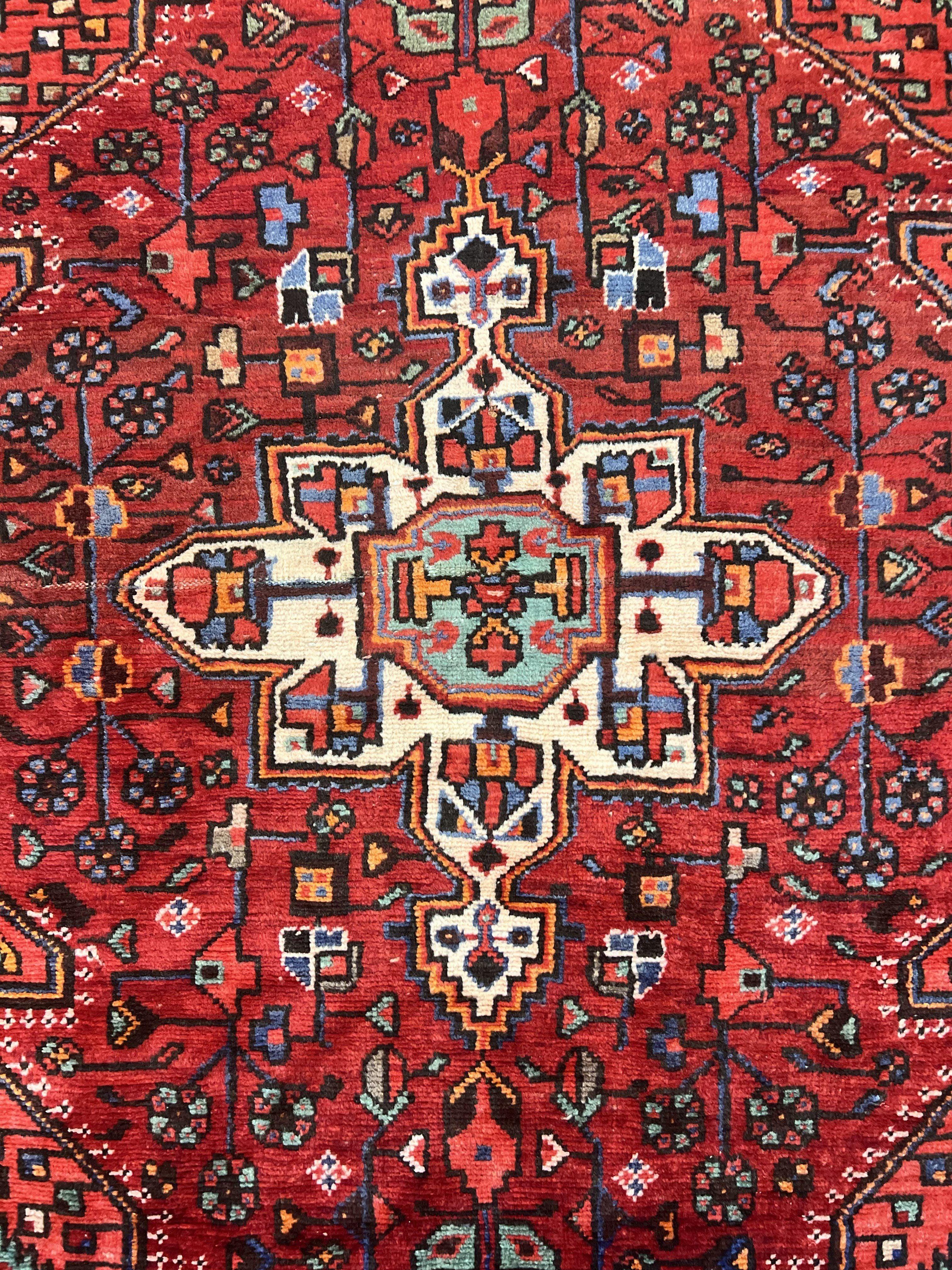 Antique Persian Tribal Rug 4x7, Red, Geometric Medallion, Handmade, Wool, Persian Zanjan Rug