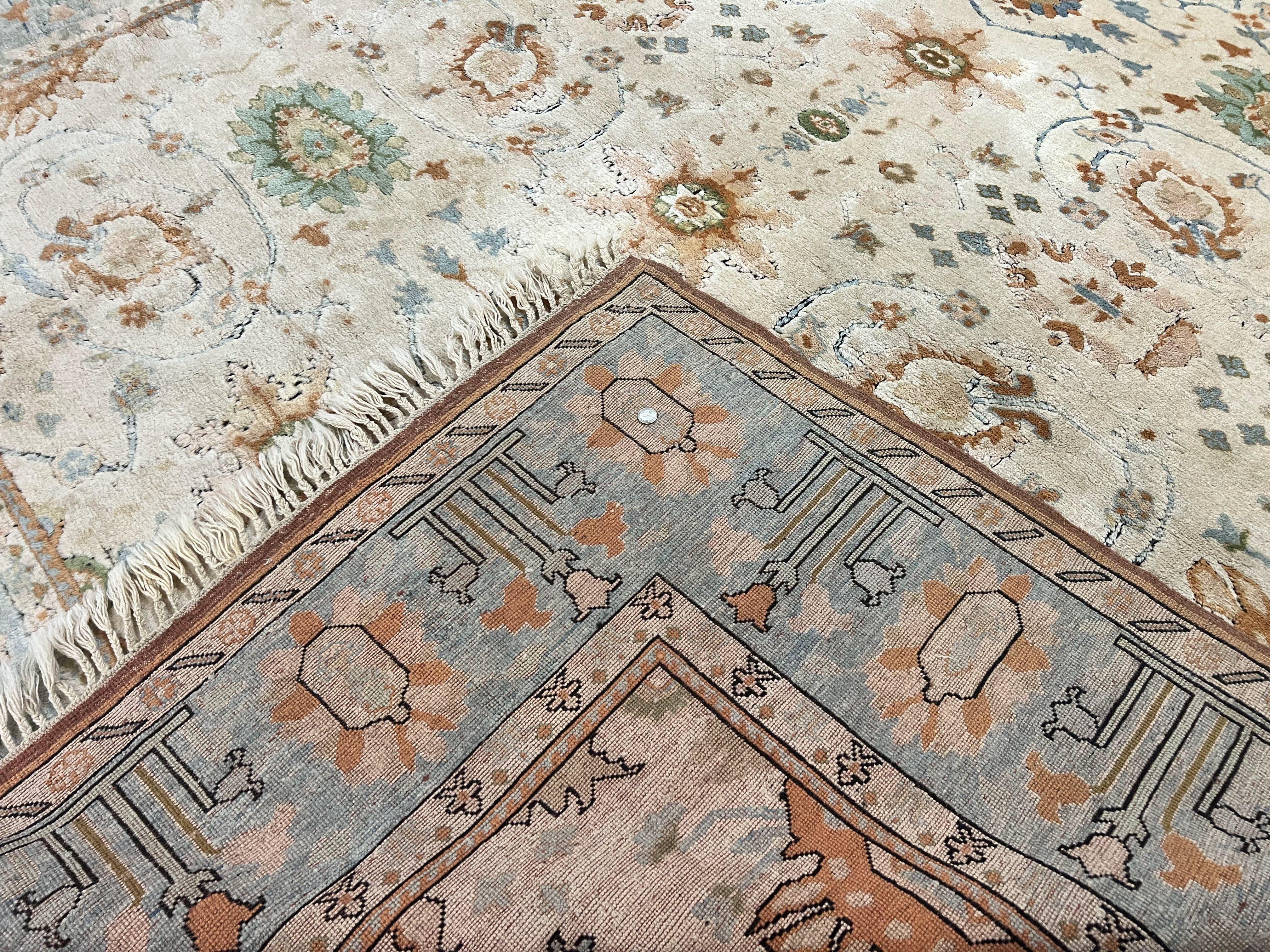 Turkish Oushak Rug 9x10, Farmhouse Rug, Beige & Light Blue