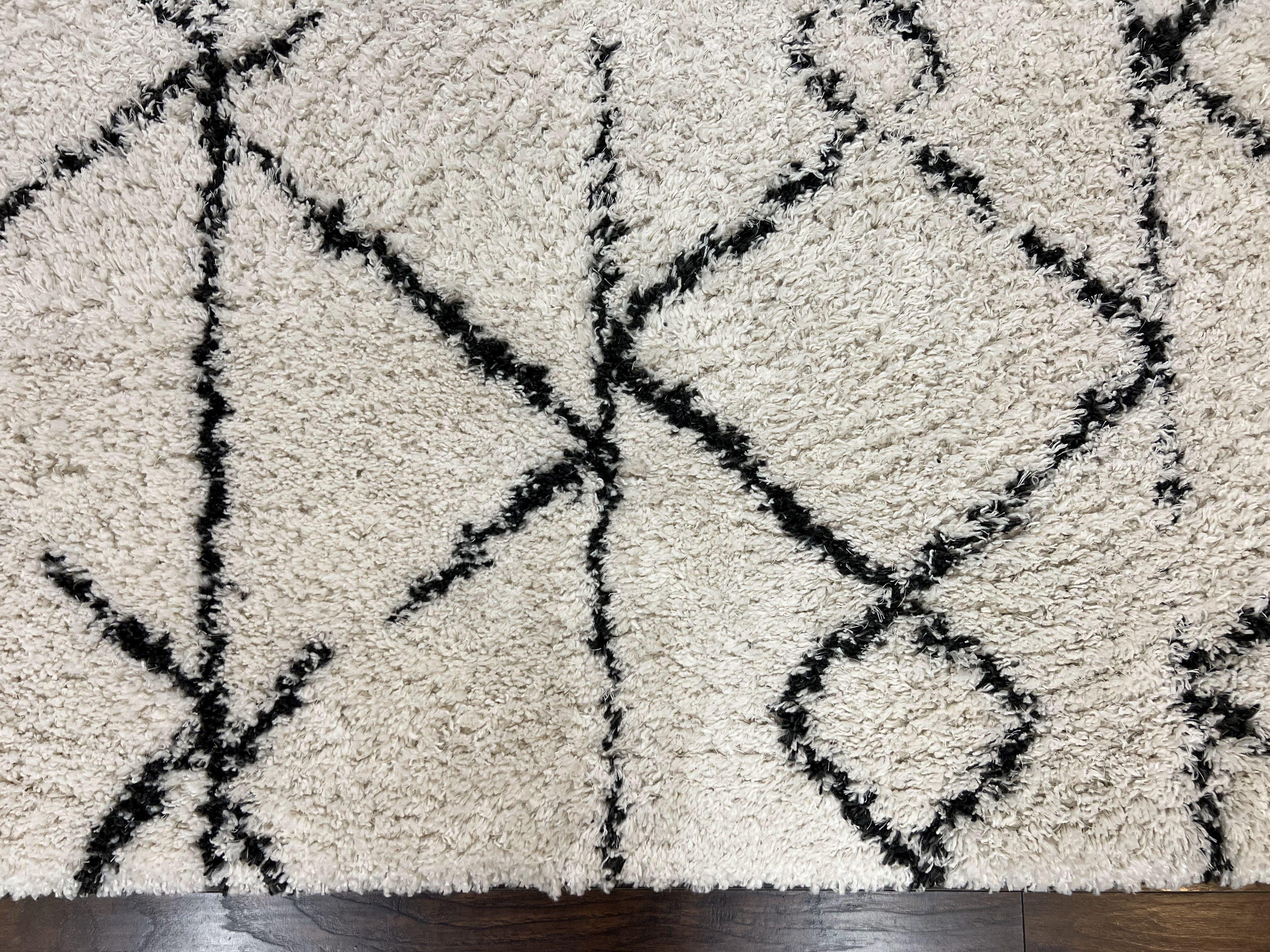 Modern Shag Rug 5x7, Ivory and Black Area Rug 5 x 7 ft