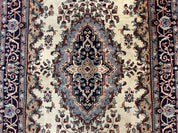 Indian Kashmiri Rug 4x6, Ivory Beige Navy Blue, Traditional Indo Persian Rug