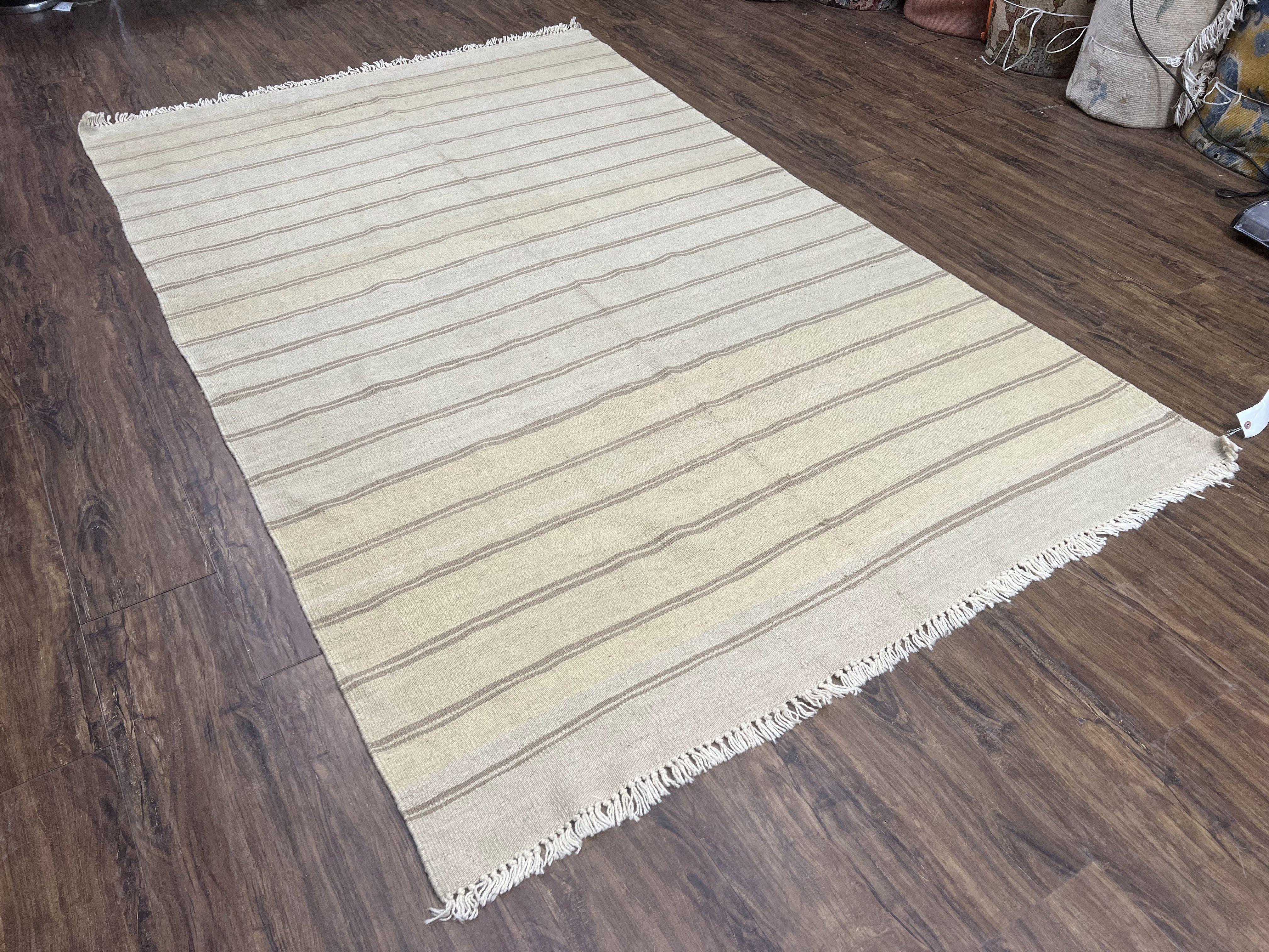 New Turkish Kilim Rug 5x8 Flatweave Carpet, Bohemian Rug, Contemporary Rug, Hand Woven, Wool Area Rug, Gray and Taupe, Striped Pattern