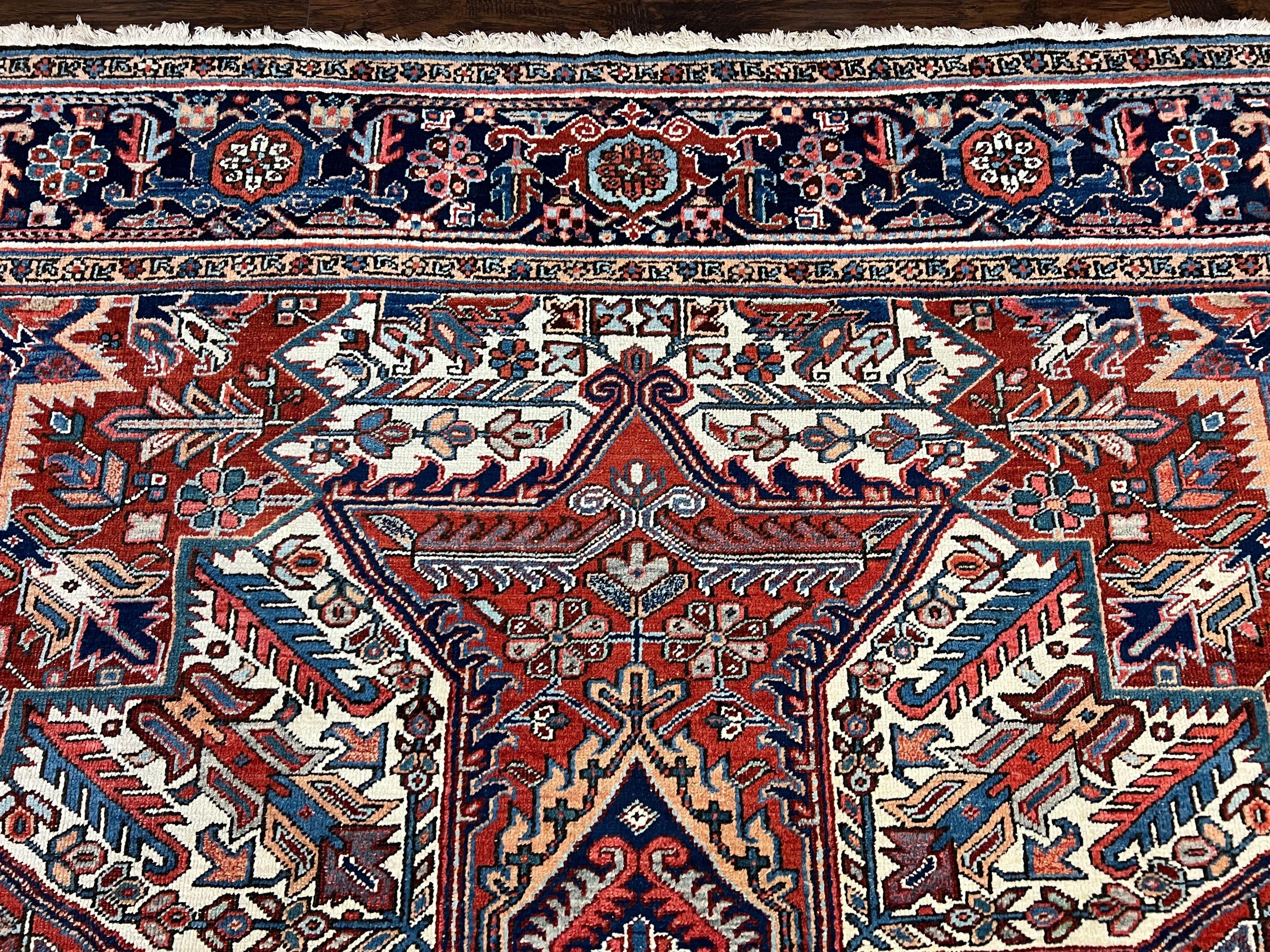 Antique Persian Heriz Rug – 11x16 Palace Size, Geometric Medallion, 1920s