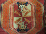 4' 10" X 11' Antique Handmade Turkish Kazak Wool Rug SHIELD Hand Knotted Red