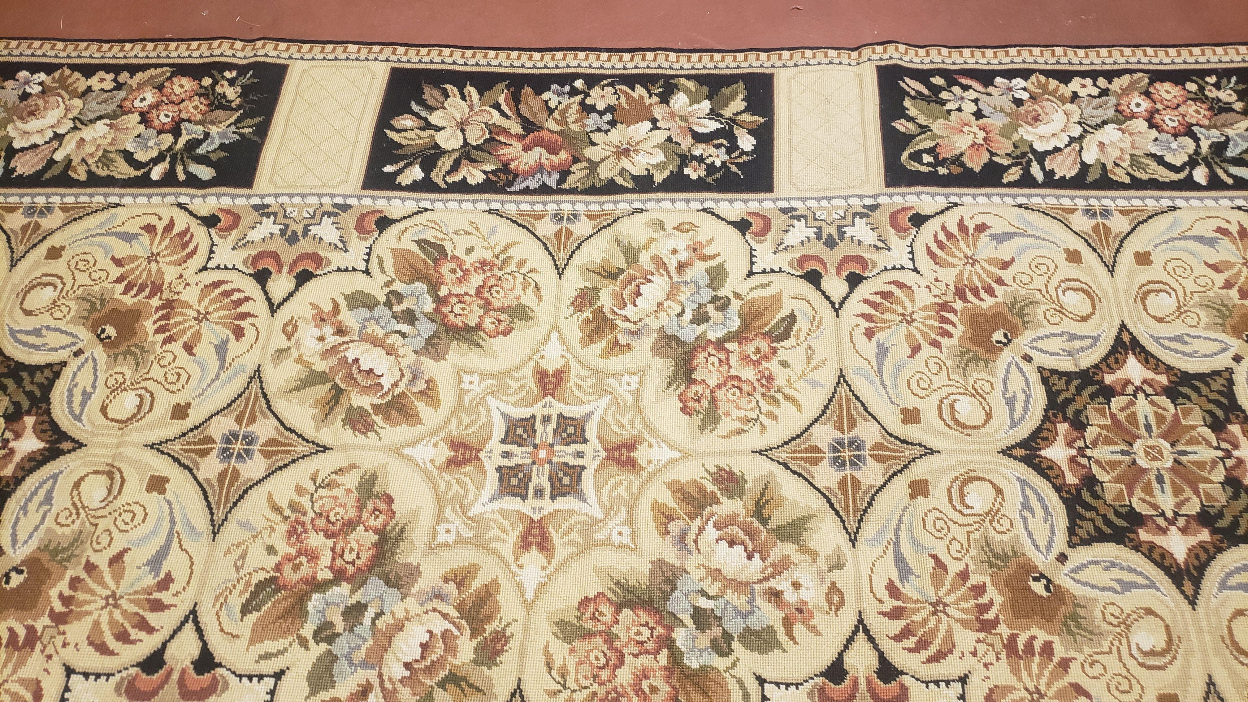 Needlepoint Rug 8x10ft Allover European Design Flowers 100% Wool Hand Knotted Aubusson Area Rug Brand New Flatweave Needle Point Carpet Chic