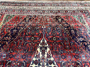 Antique Persian Hamadan Tribal Rug 8x10, Red and Ivory, Medallion Rug, Wool Handmade Carpet