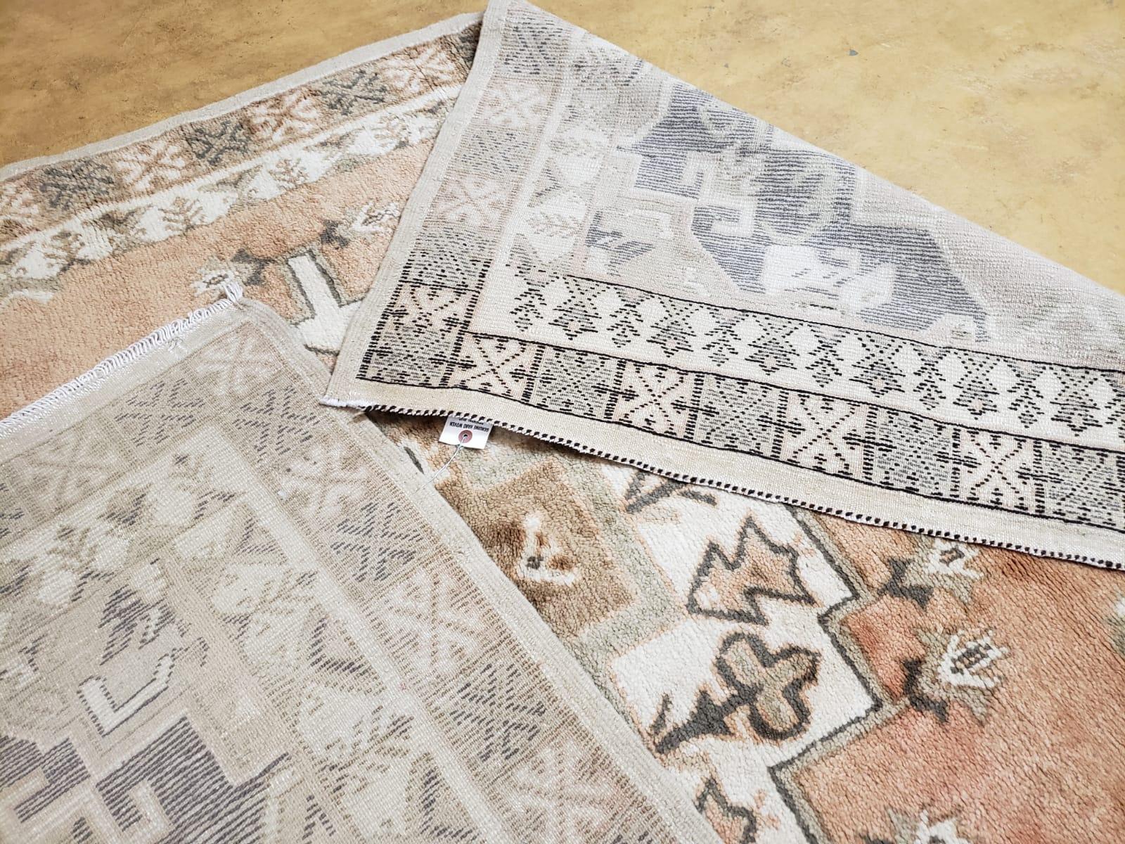 Antique Moroccan Rug 5x7 Tribal Carpet, Hand-Knotted Soft Wool Pile, 5 x 7 Area Rug, Berber Rug, Geometric Open Field Medallion, Pink Ivory