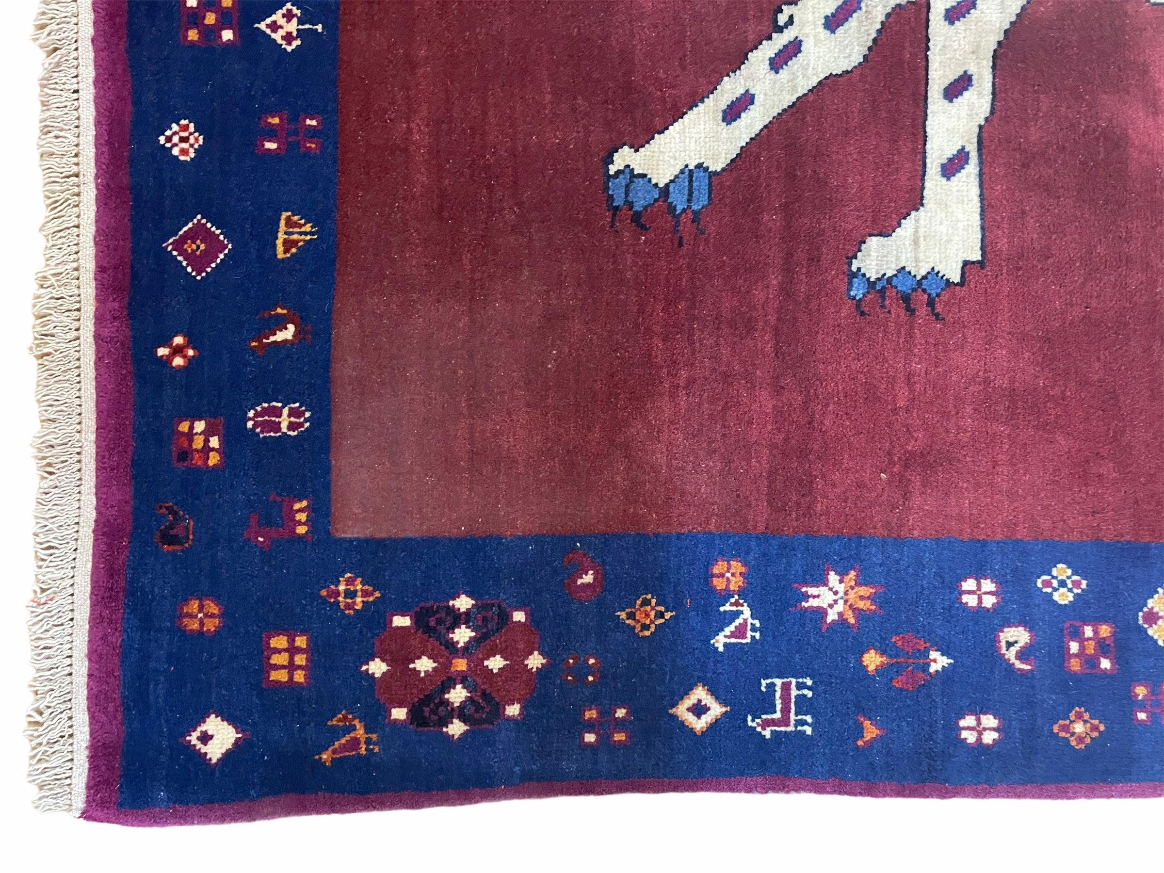 5 X 7 Handmade Zagros Wool Rug Snow White Panther Maroon Blue Organic Dyes